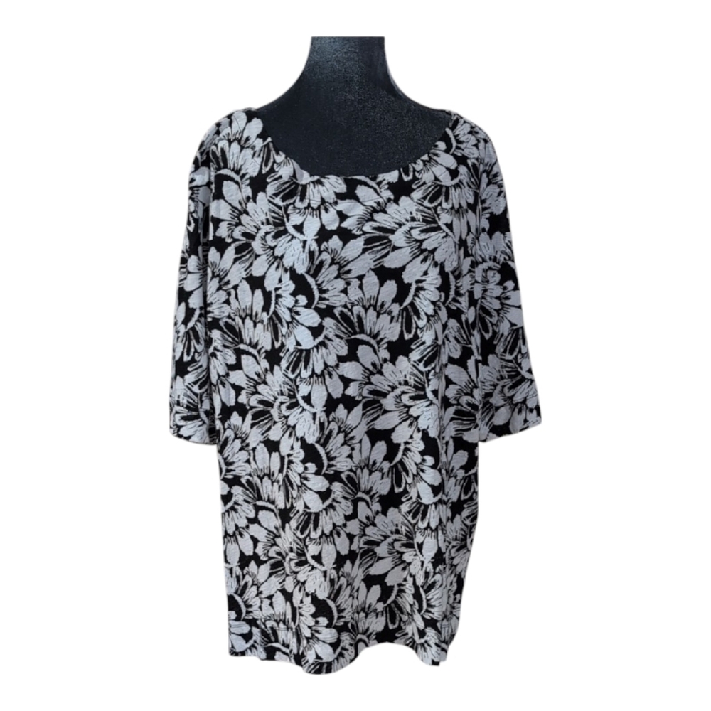 C&C California Black & White Floral Cotton Blouse Size 3X